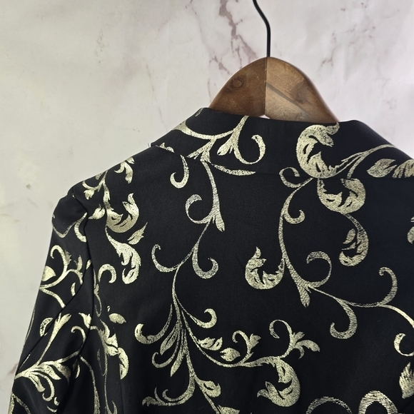 Joseph Ribkoff Jacket Womens Medium Black Silver Metallic Cuffed Shirt Blouse - Picture 6 of 10